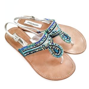 Steve Madden Metallic Beaded Leather Sandals